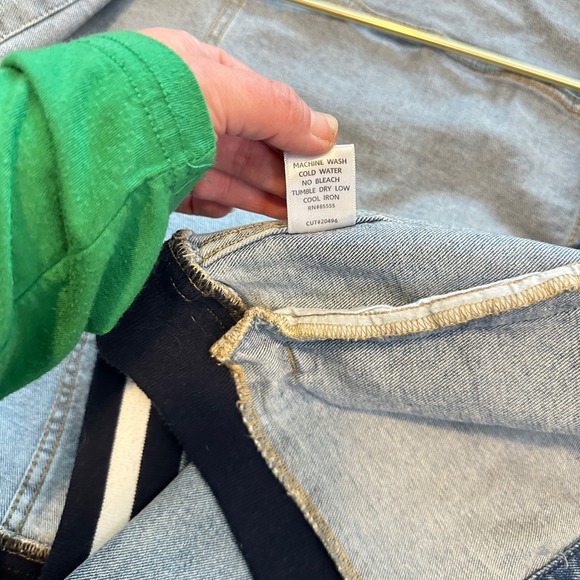 Pistola Denim Trucker Jacket Distressed Light Wash Varsity Cuffs Size L - Picture 8 of 11